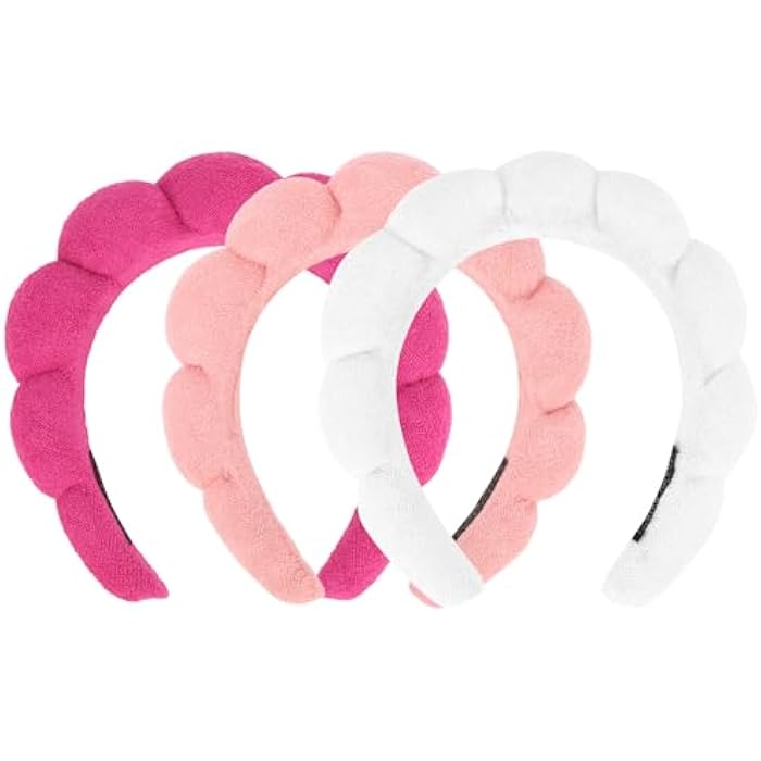 ACO-UINT 3 Pack Spa Headbands for Washing Face, Skincare Headbands Makeup Headband Sponge Face Wash Headbands, Terry Cloth Headbands Puffy Hair Band for Washing Face - Image 1